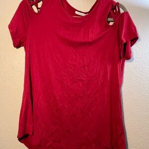 Red Cut-Out Short Sleeve Tee Lace Shoulders SZ 20 T Shirt Formal Casual